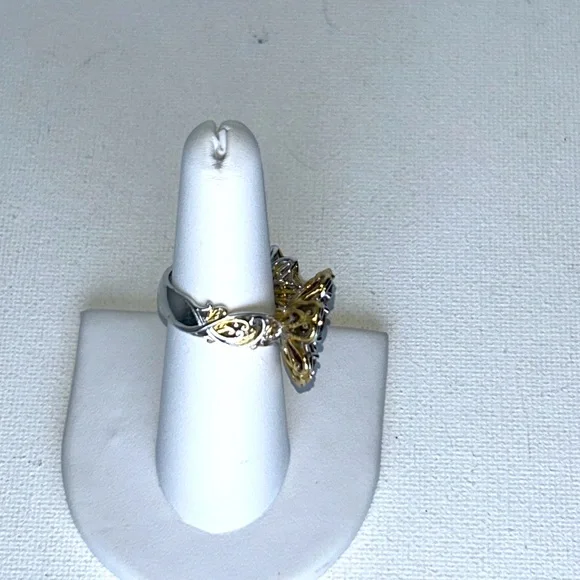 NWOT Gems en Vogue Sterling 18K Accent Genuine Gemstone 2 Flower Designer Ring